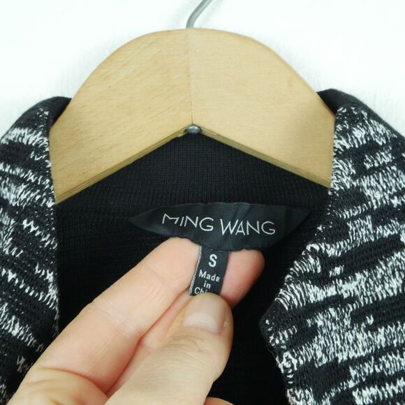 Ming Wang S Sweater Knit Jacket Black Abstract Print Modal Blend Career Elegant - Picture 2 of 7